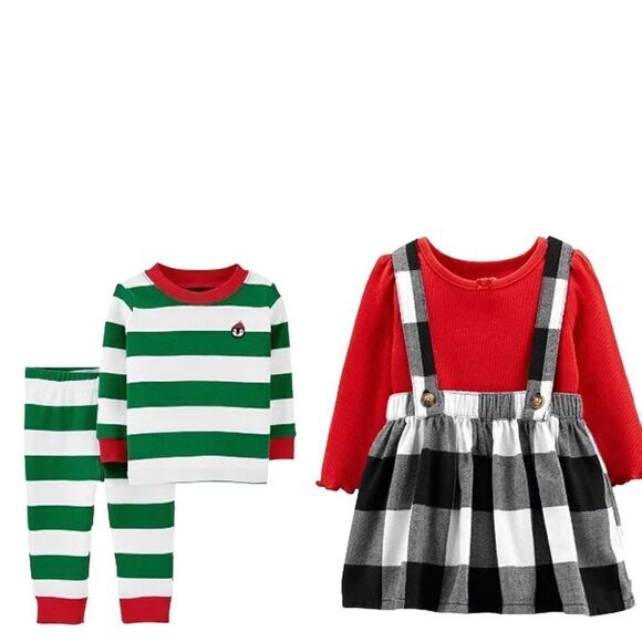 NWT Bundle of 2 Holiday 2-Piece Bodysuit Skirtall Set and Pajama Set in Size 3M - Picture 1 of 9